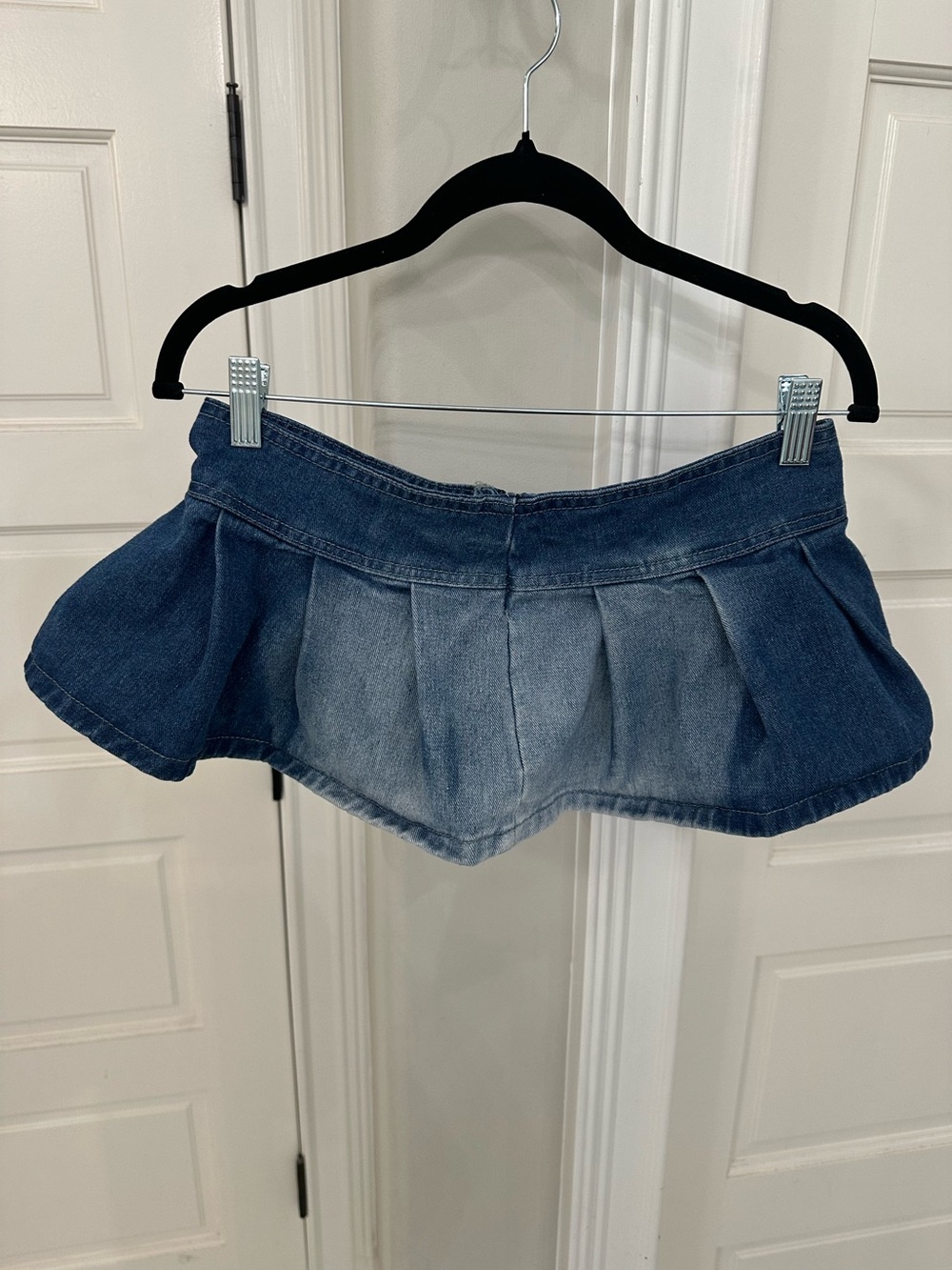 Womens 26 Y2k Micro Mini Blue Jean Denim Skirt Built In Shorts Ruffle Bratz Punk